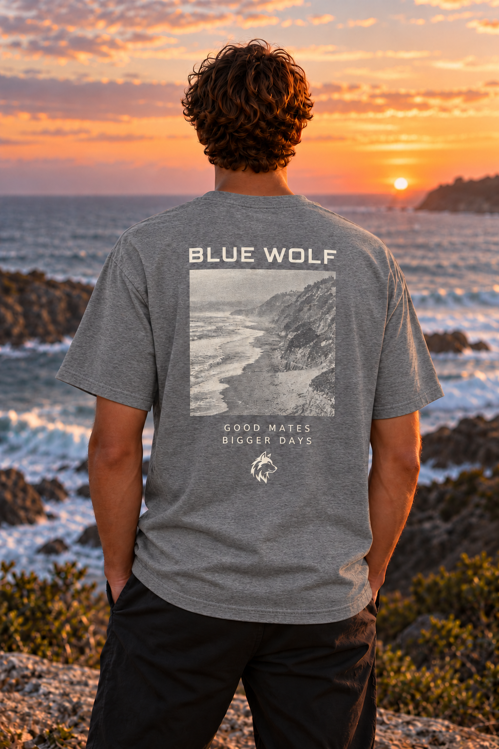Blue Wolf Signature 'Good Mates' Premium Organic Tee (Classic Black & Grey Marle)